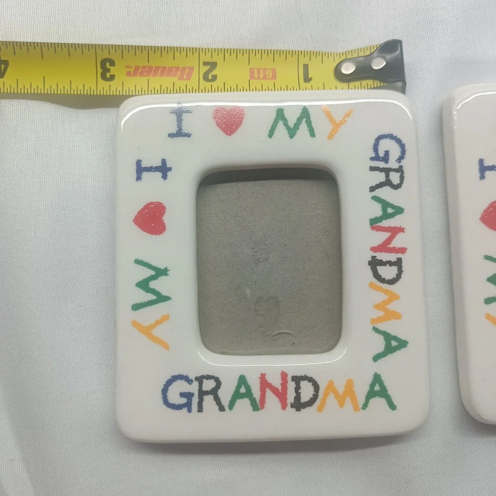 Vintage I Love My Grandma Grandpa Ceramic Mini Magnetic Photo Frames Set of 2